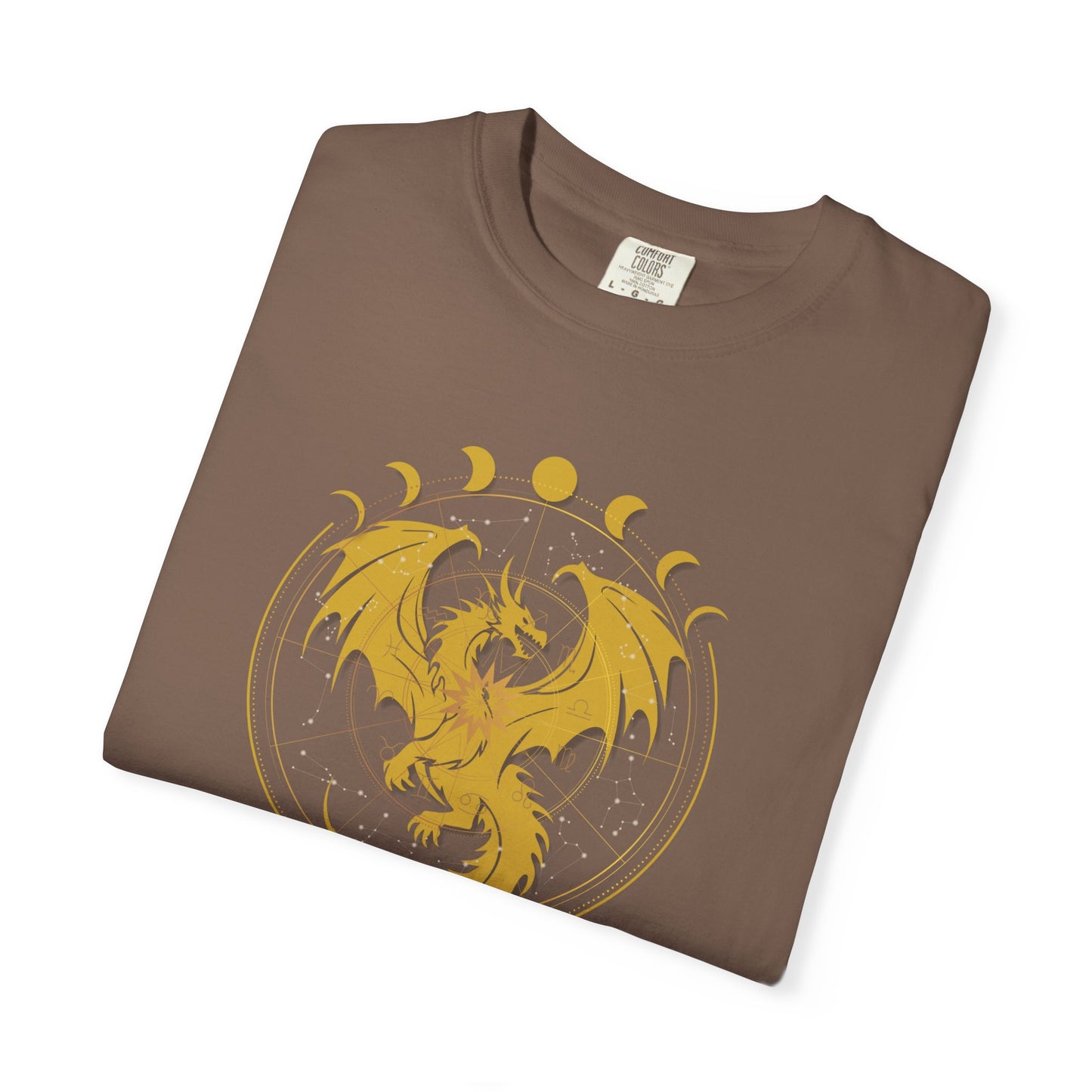 Dragons & Constellations Relaxed Fit Tee – Fantasy Dragon Moon Phase Shirt | Romantasy Reader Apparel