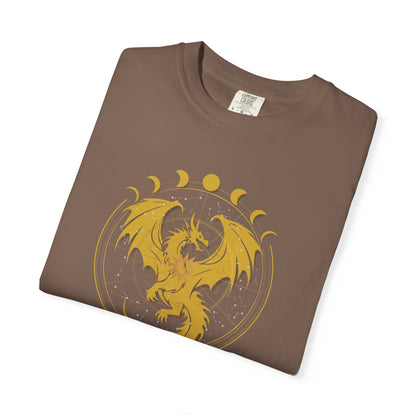 Dragons & Constellations Relaxed Fit Tee – Fantasy Dragon Moon Phase Shirt | Romantasy Reader Apparel