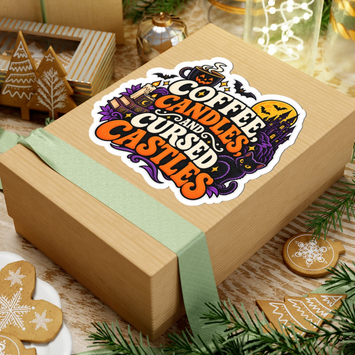 Coffee, Candles & Cursed Castles Sticker | Gothic Reader Decal