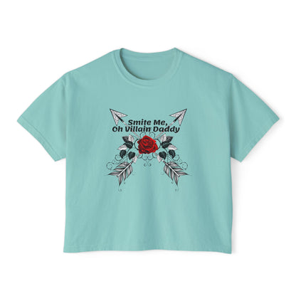 Smite Me, Oh Villain Daddy Women's Boxy Tee, Casual T-Shirt, Trendy Graphic Top, Fun Gift for Her, Cute Summer Shirt, Relaxed Fit Tee