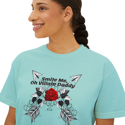 Smite Me, Oh Villain Daddy Women's Boxy Tee, Casual T-Shirt, Trendy Graphic Top, Fun Gift for Her, Cute Summer Shirt, Relaxed Fit Tee
