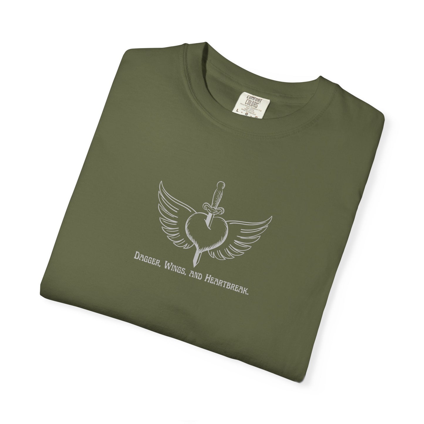 Vintage-Inspired Unisex Garment-Dyed T-Shirt - 'Dagger, Wings, and Heartbreak' Design