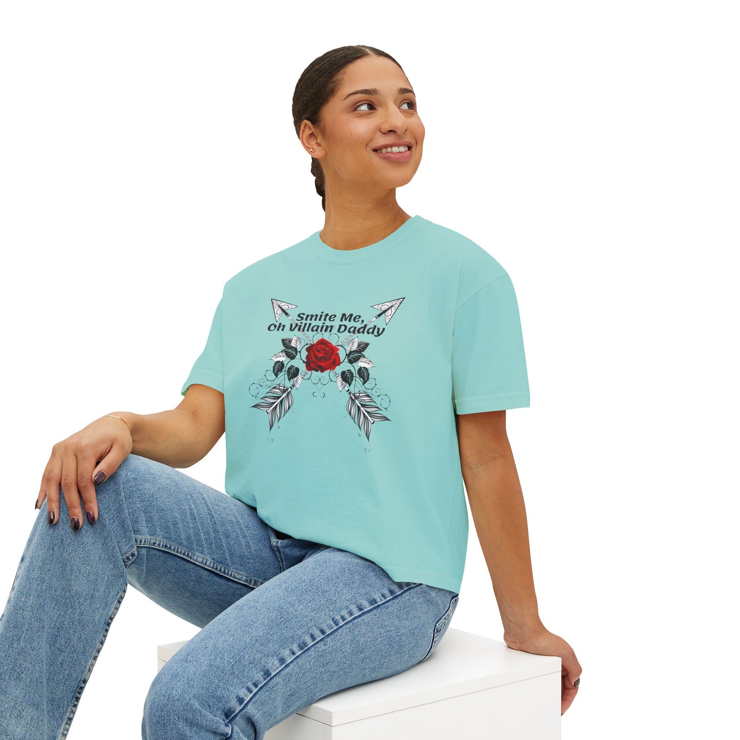 Smite Me, Oh Villain Daddy Women's Boxy Tee, Casual T-Shirt, Trendy Graphic Top, Fun Gift for Her, Cute Summer Shirt, Relaxed Fit Tee