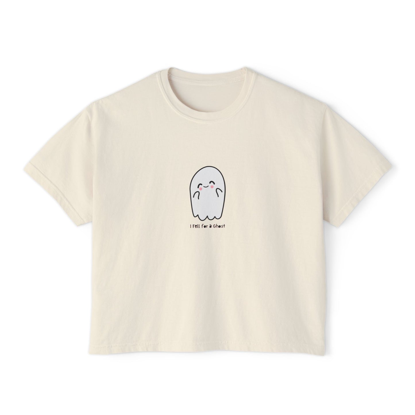 'I fell for a Ghost' Halloween Graphic Women's Boxy Tee - Cute & Comfy Casual Top