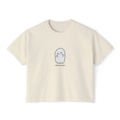 'I fell for a Ghost' Halloween Graphic Women's Boxy Tee - Cute & Comfy Casual Top
