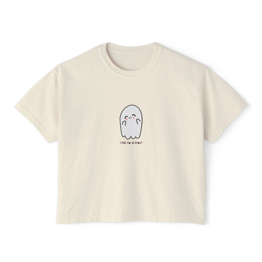 'I fell for a Ghost' Halloween Graphic Women's Boxy Tee - Cute & Comfy Casual Top