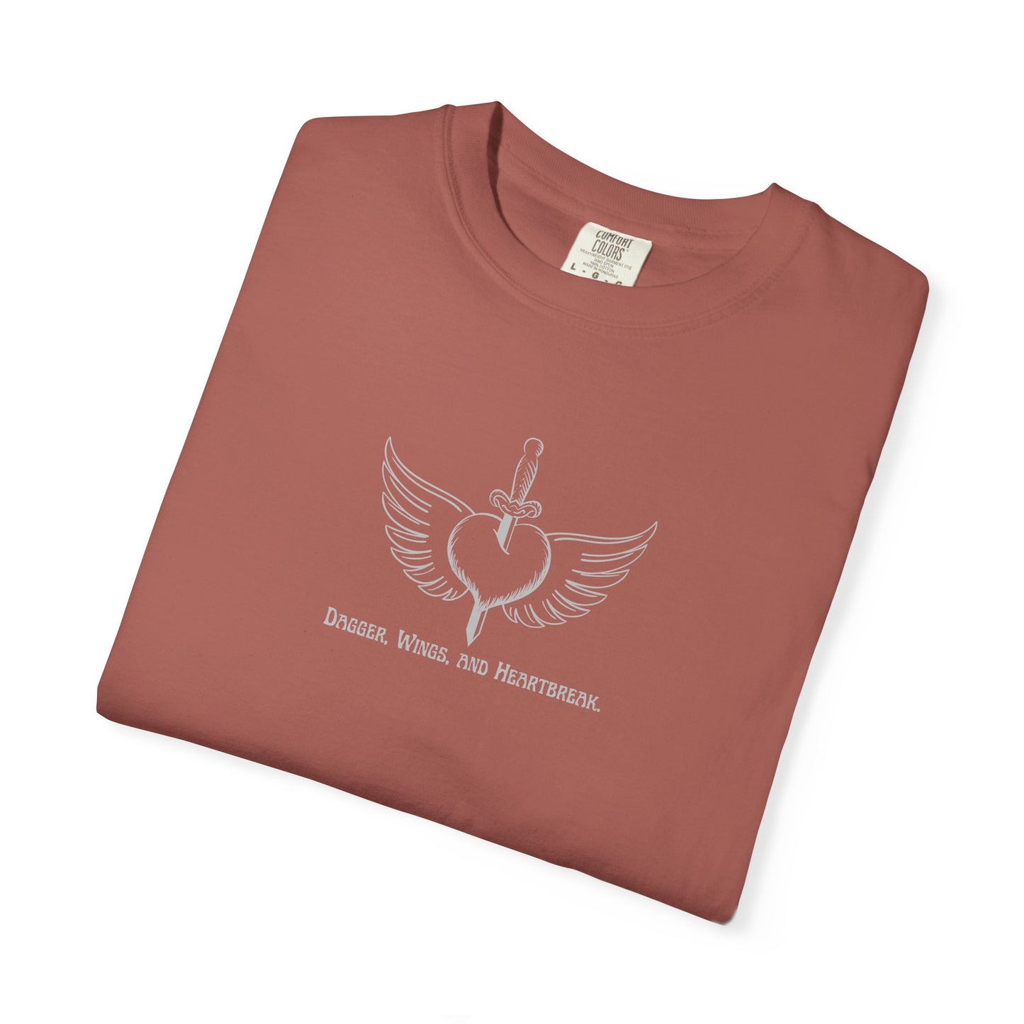 Vintage-Inspired Unisex Garment-Dyed T-Shirt - 'Dagger, Wings, and Heartbreak' Design