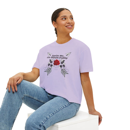 Smite Me, Oh Villain Daddy Women's Boxy Tee, Casual T-Shirt, Trendy Graphic Top, Fun Gift for Her, Cute Summer Shirt, Relaxed Fit Tee