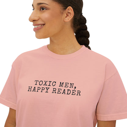 Women's Boxy Tee - "Toxic Men, Happy Reader" Graphic Tee, Gift for Book Lovers, Casual Style, Literature Lover Shirt