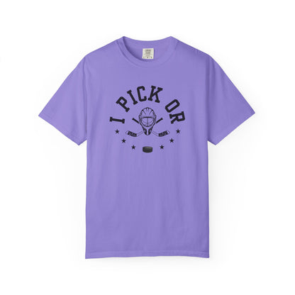 Hockey Romance Reader Tee | "I Pick Or" Goal Mask & Puck Design Relaxed Fit Shirt