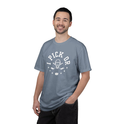 Hockey Romance Reader Tee | "I Pick Or" Goal Mask & Puck Design Relaxed Fit Shirt