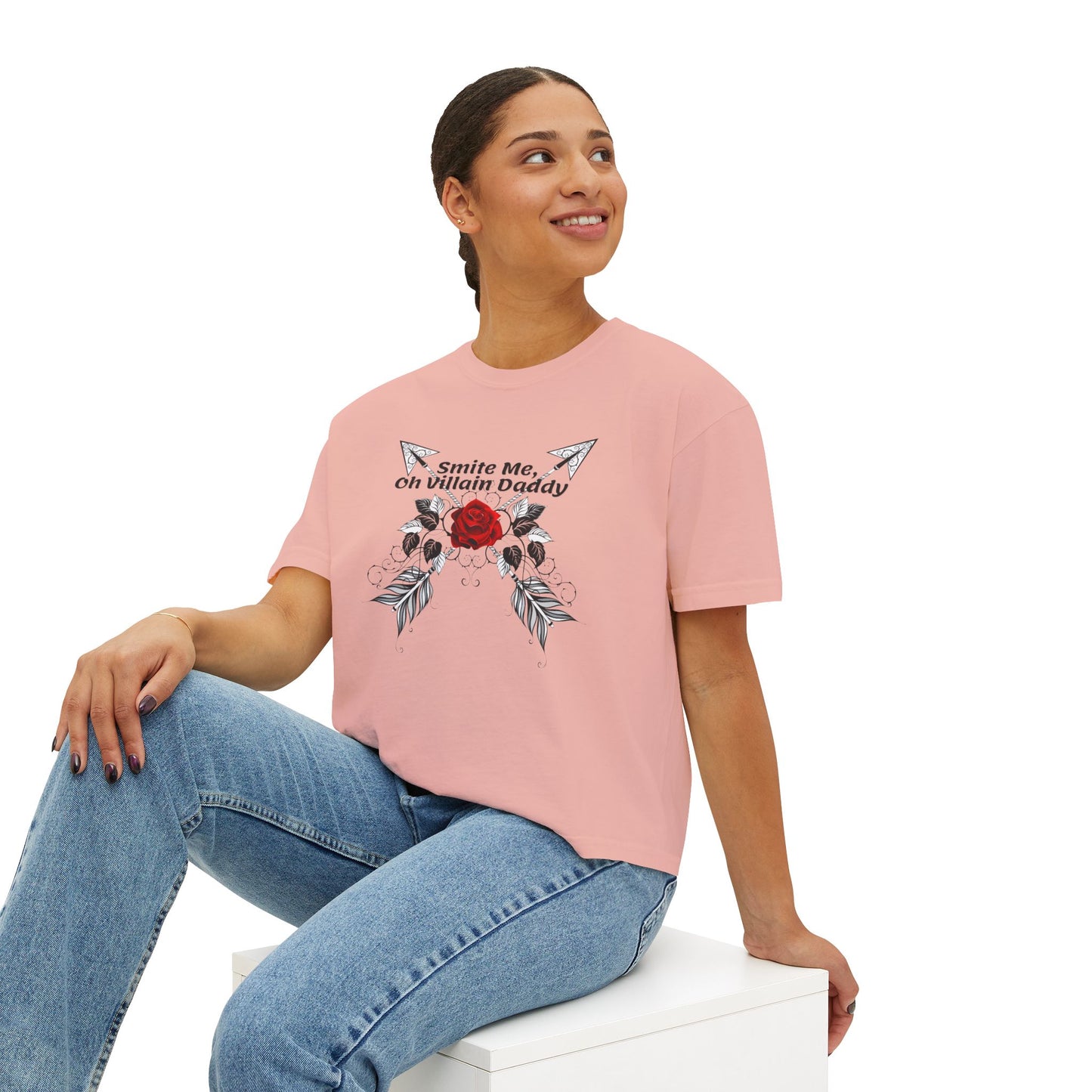 Smite Me, Oh Villain Daddy Women's Boxy Tee, Casual T-Shirt, Trendy Graphic Top, Fun Gift for Her, Cute Summer Shirt, Relaxed Fit Tee