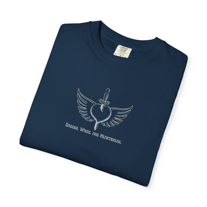 Vintage-Inspired Unisex Garment-Dyed T-Shirt - 'Dagger, Wings, and Heartbreak' Design