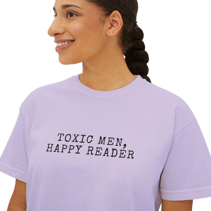 Women's Boxy Tee - "Toxic Men, Happy Reader" Graphic Tee, Gift for Book Lovers, Casual Style, Literature Lover Shirt