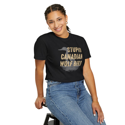 Stupid Canadian Wolf Bird Shirt | Hockey Romance IYKYK Reader Tee