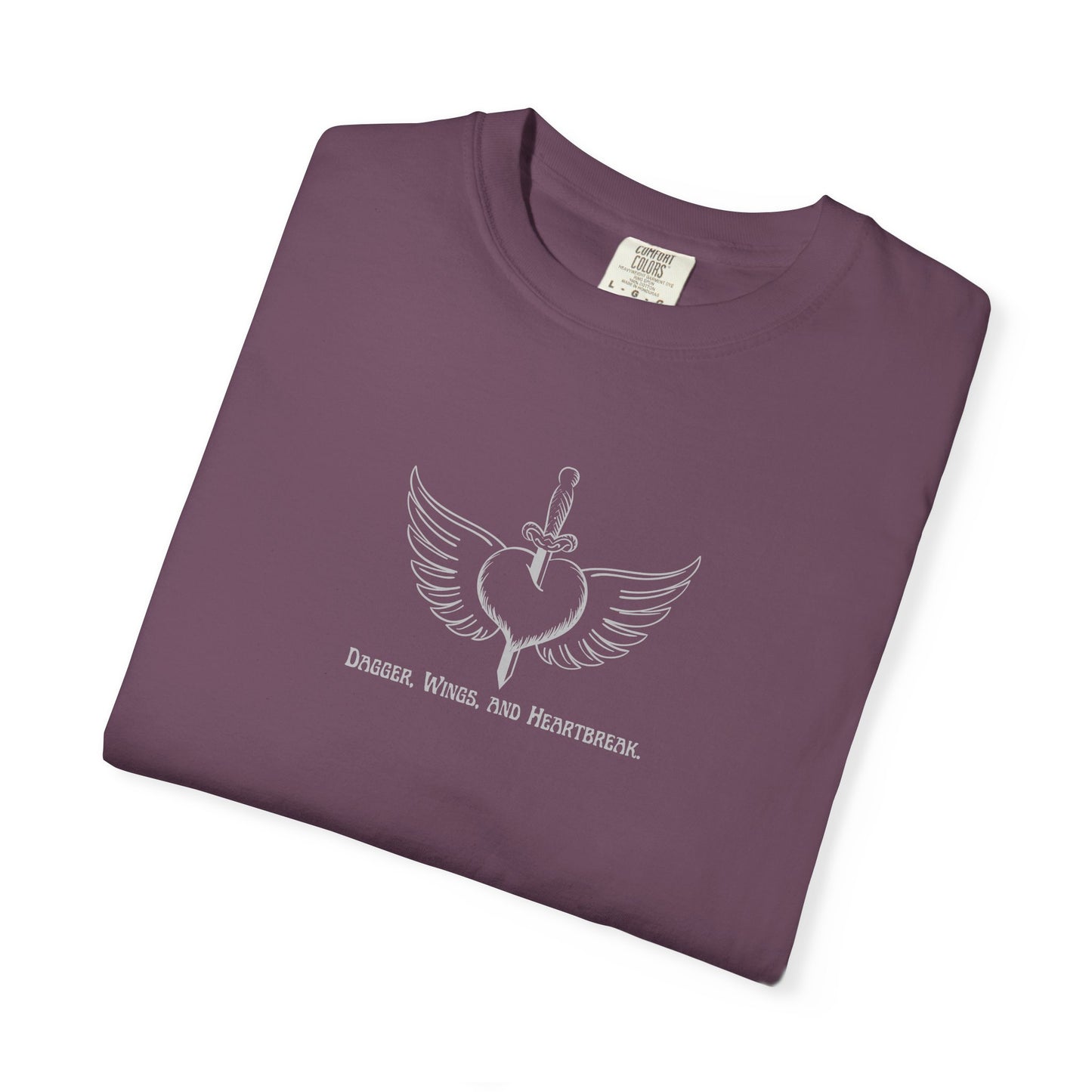 Vintage-Inspired Unisex Garment-Dyed T-Shirt - 'Dagger, Wings, and Heartbreak' Design