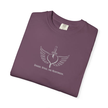 Vintage-Inspired Unisex Garment-Dyed T-Shirt - 'Dagger, Wings, and Heartbreak' Design