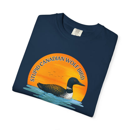 Stupid Canadian Wolf Bird Shirt | Loon Sunset Hockey Romance Tee