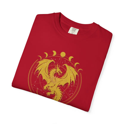 Dragons & Constellations Relaxed Fit Tee – Fantasy Dragon Moon Phase Shirt | Romantasy Reader Apparel