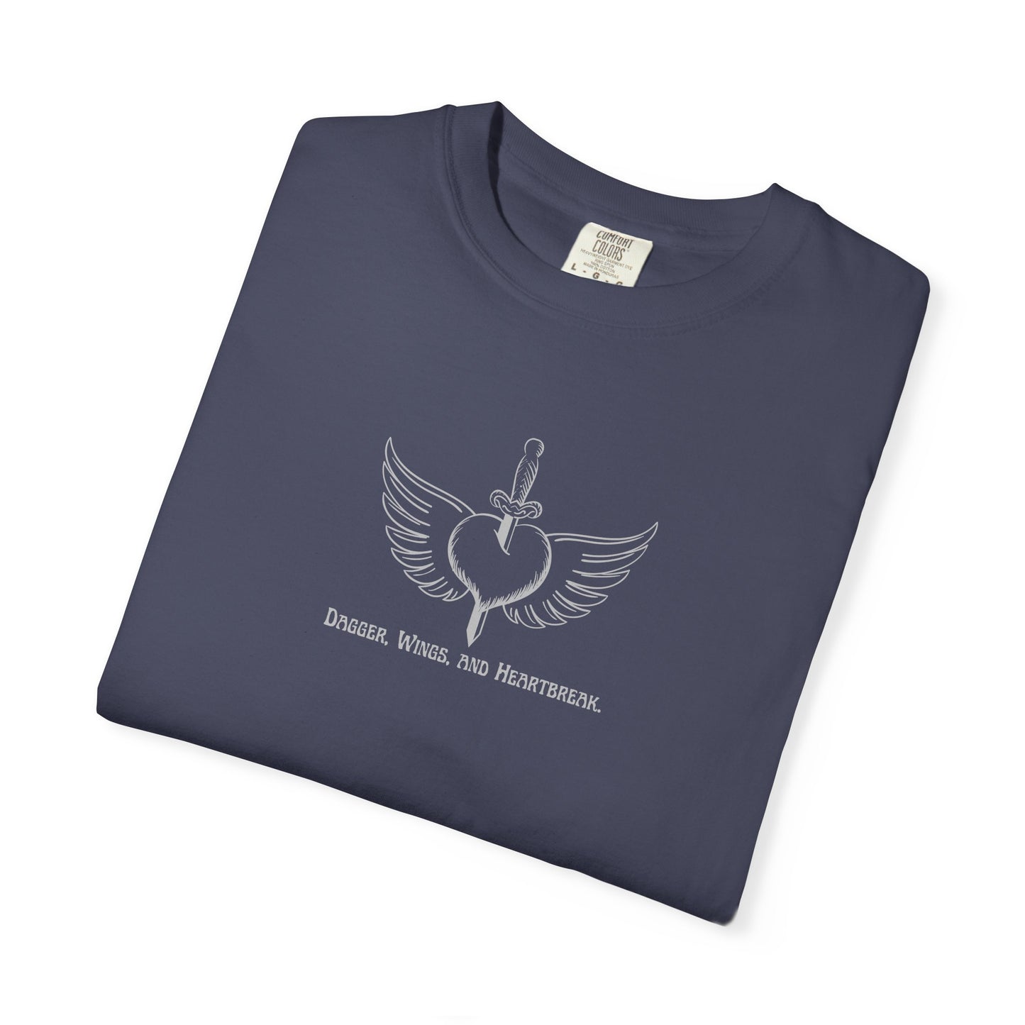 Vintage-Inspired Unisex Garment-Dyed T-Shirt - 'Dagger, Wings, and Heartbreak' Design