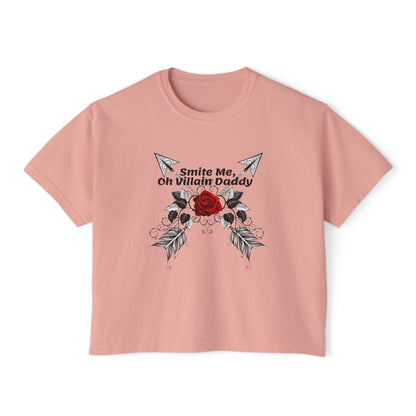 Smite Me, Oh Villain Daddy Women's Boxy Tee, Casual T-Shirt, Trendy Graphic Top, Fun Gift for Her, Cute Summer Shirt, Relaxed Fit Tee