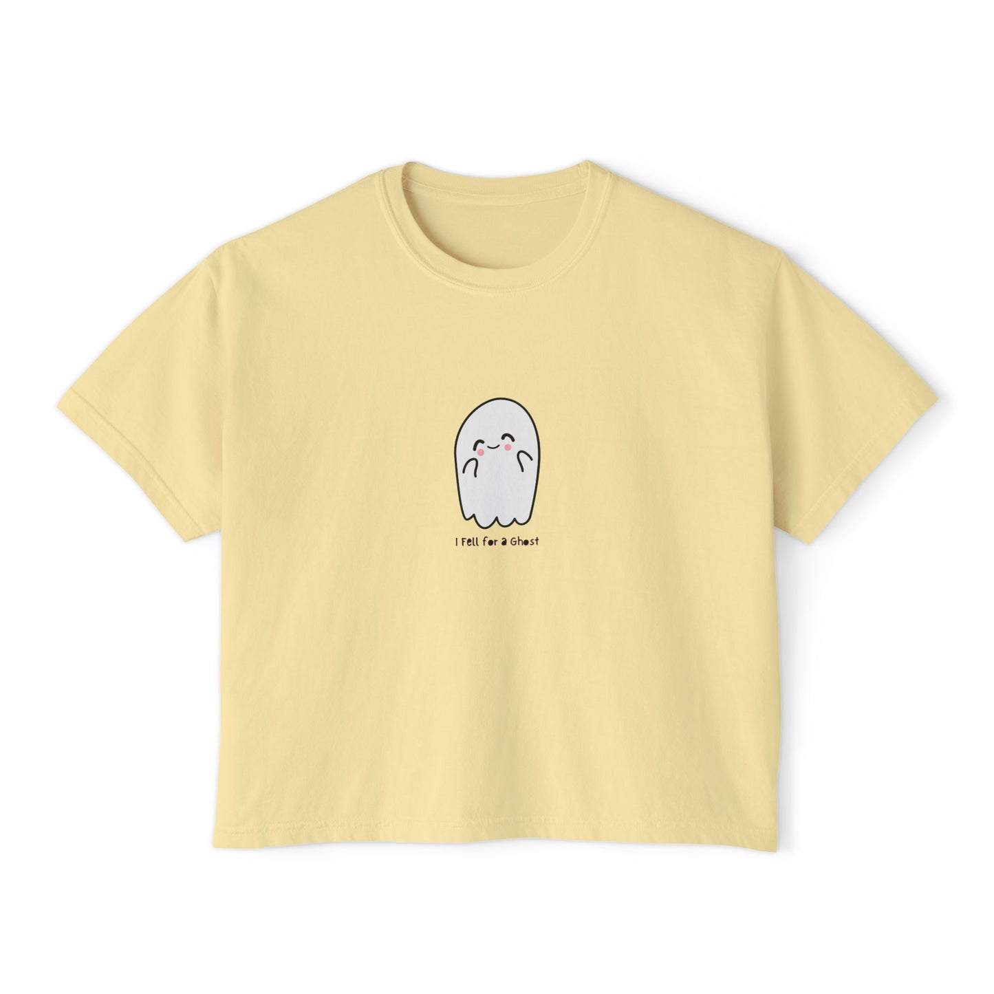 'I fell for a Ghost' Halloween Graphic Women's Boxy Tee - Cute & Comfy Casual Top