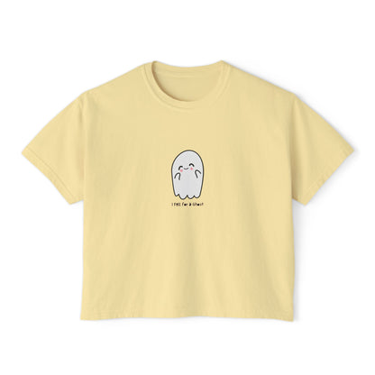 'I fell for a Ghost' Halloween Graphic Women's Boxy Tee - Cute & Comfy Casual Top