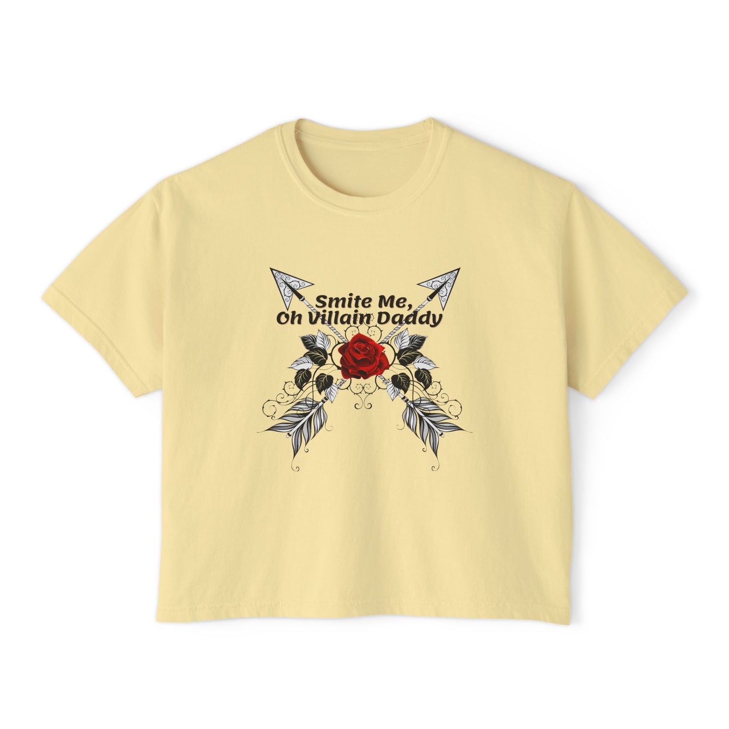 Smite Me, Oh Villain Daddy Women's Boxy Tee, Casual T-Shirt, Trendy Graphic Top, Fun Gift for Her, Cute Summer Shirt, Relaxed Fit Tee