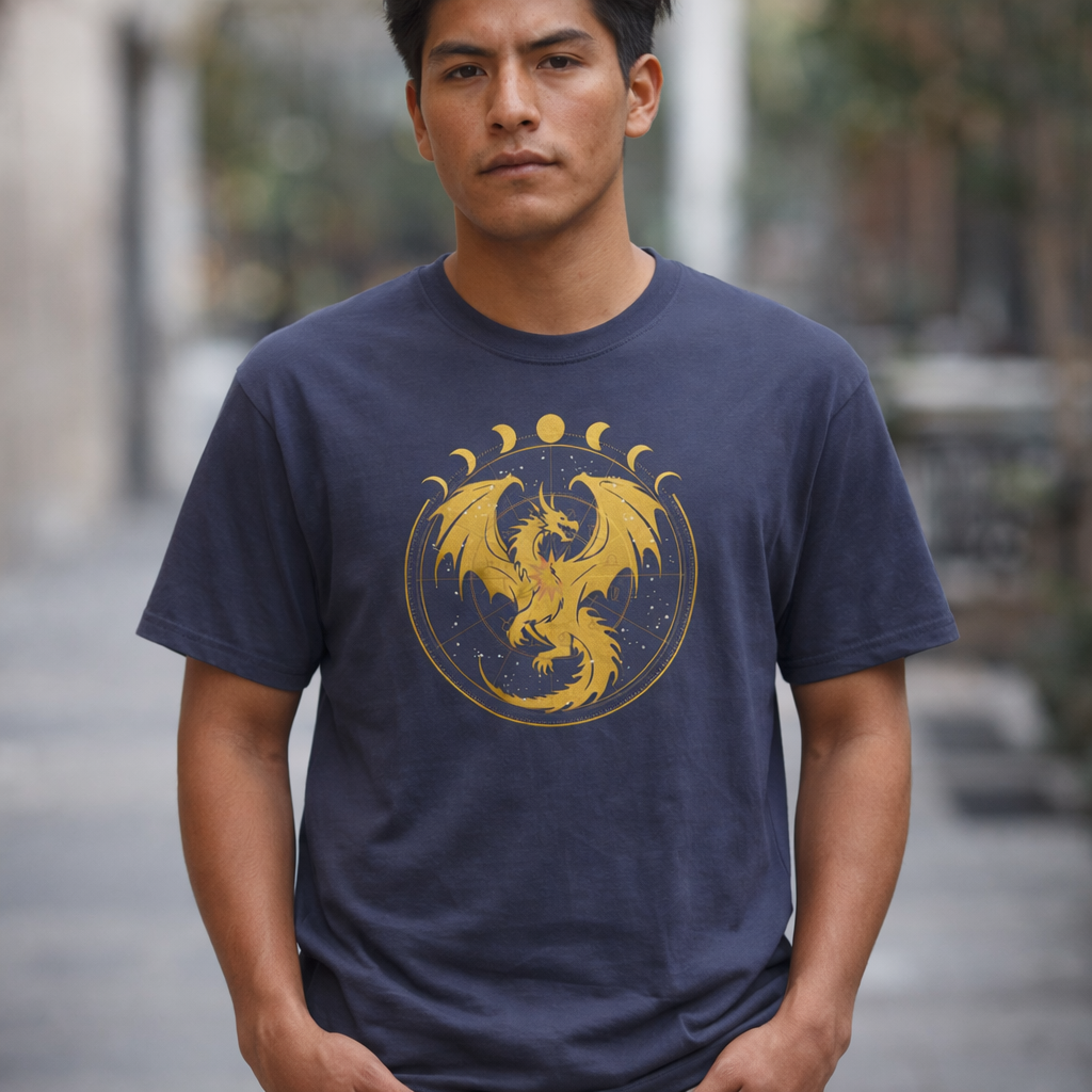 Dragons & Constellations Relaxed Fit Tee – Fantasy Dragon Moon Phase Shirt | Romantasy Reader Apparel