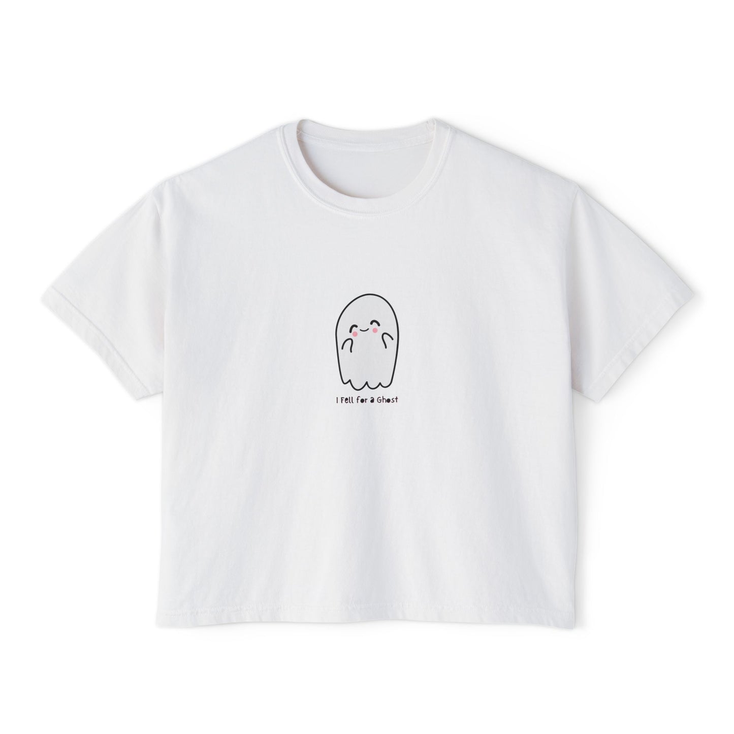 'I fell for a Ghost' Halloween Graphic Women's Boxy Tee - Cute & Comfy Casual Top