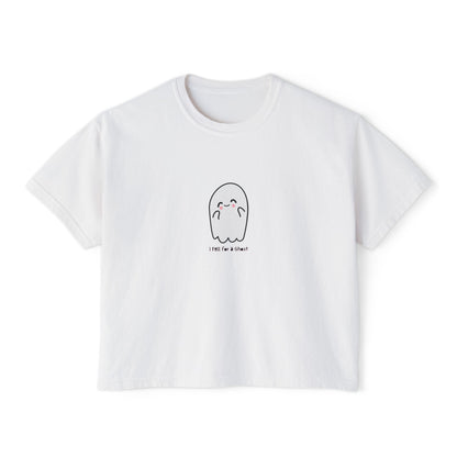 'I fell for a Ghost' Halloween Graphic Women's Boxy Tee - Cute & Comfy Casual Top
