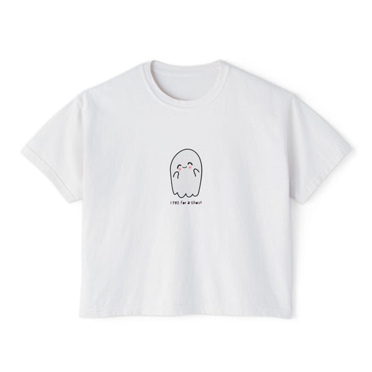 'I fell for a Ghost' Halloween Graphic Women's Boxy Tee - Cute & Comfy Casual Top