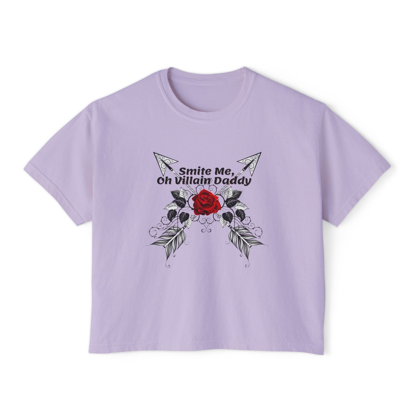 Smite Me, Oh Villain Daddy Women's Boxy Tee, Casual T-Shirt, Trendy Graphic Top, Fun Gift for Her, Cute Summer Shirt, Relaxed Fit Tee