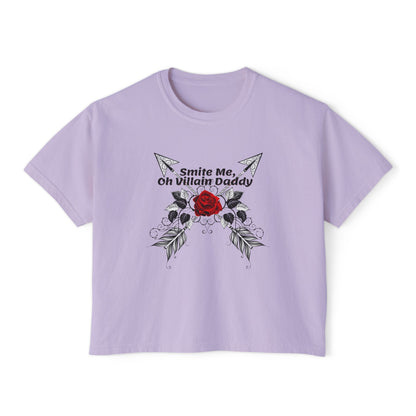 Smite Me, Oh Villain Daddy Women's Boxy Tee, Casual T-Shirt, Trendy Graphic Top, Fun Gift for Her, Cute Summer Shirt, Relaxed Fit Tee