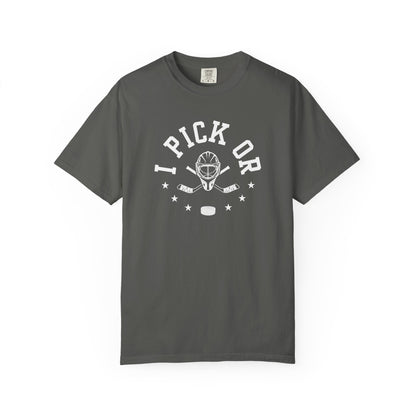 Hockey Romance Reader Tee | "I Pick Or" Goal Mask & Puck Design Relaxed Fit Shirt
