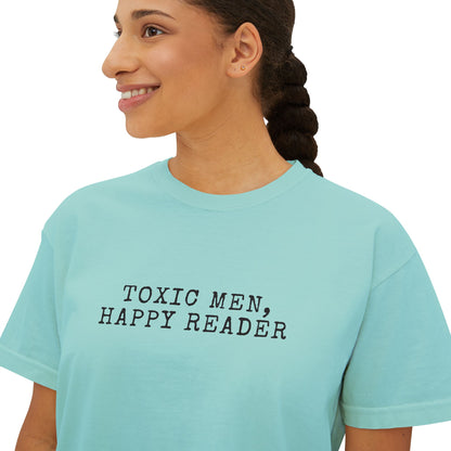 Women's Boxy Tee - "Toxic Men, Happy Reader" Graphic Tee, Gift for Book Lovers, Casual Style, Literature Lover Shirt