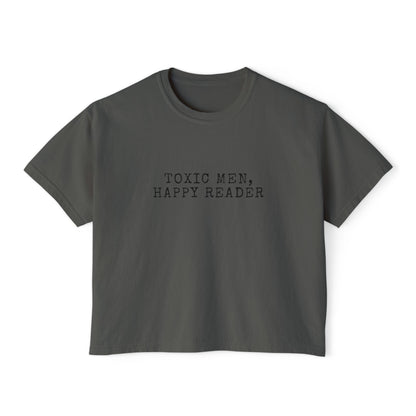 Women's Boxy Tee - "Toxic Men, Happy Reader" Graphic Tee, Gift for Book Lovers, Casual Style, Literature Lover Shirt