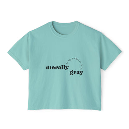 Morally Gray Women's Boxy Tee | Casual Graphic T-Shirt, Everyday Wear, Gift for Her, Minimalist Style, Comfy Tee