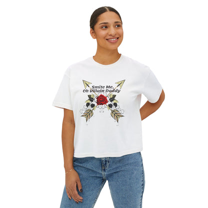 Smite Me, Oh Villain Daddy Women's Boxy Tee, Casual T-Shirt, Trendy Graphic Top, Fun Gift for Her, Cute Summer Shirt, Relaxed Fit Tee