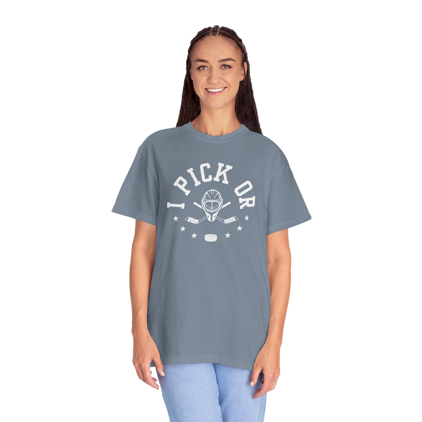 Hockey Romance Reader Tee | "I Pick Or" Goal Mask & Puck Design Relaxed Fit Shirt