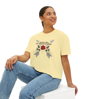 Smite Me, Oh Villain Daddy Women's Boxy Tee, Casual T-Shirt, Trendy Graphic Top, Fun Gift for Her, Cute Summer Shirt, Relaxed Fit Tee