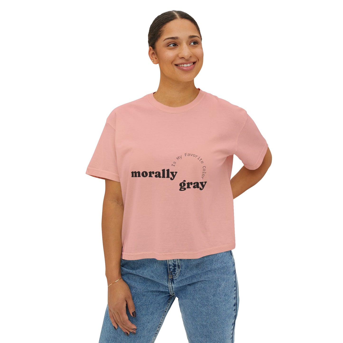 Morally Gray Women's Boxy Tee | Casual Graphic T-Shirt, Everyday Wear, Gift for Her, Minimalist Style, Comfy Tee