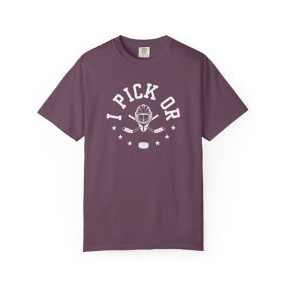 Hockey Romance Reader Tee | "I Pick Or" Goal Mask & Puck Design Relaxed Fit Shirt