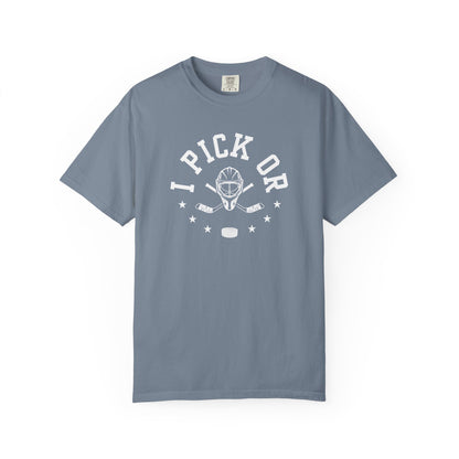 Hockey Romance Reader Tee | "I Pick Or" Goal Mask & Puck Design Relaxed Fit Shirt