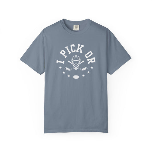 Hockey Romance Reader Tee | "I Pick Or" Goal Mask & Puck Design Relaxed Fit Shirt