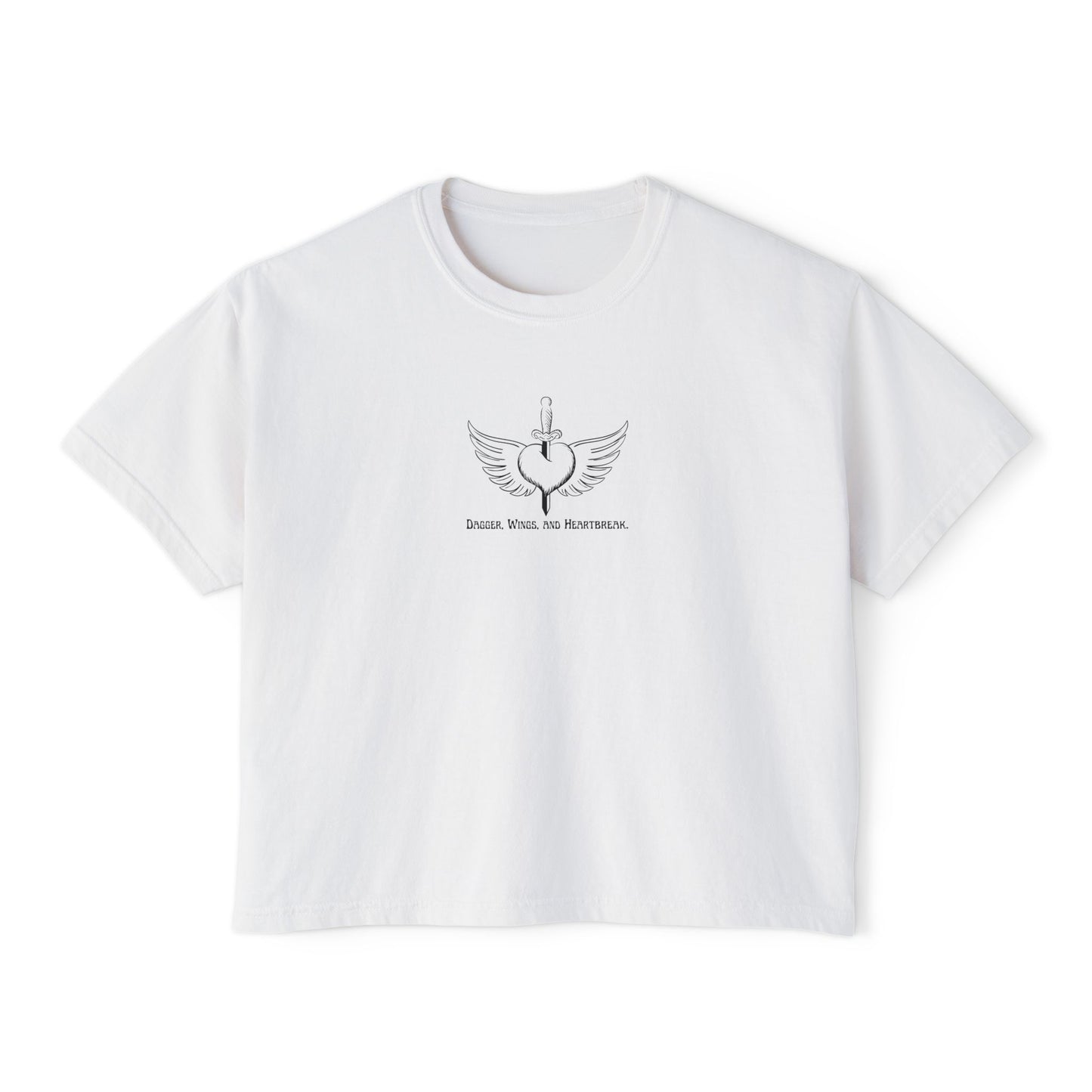 Boxy Tee with Dagger, Wings, and Heartbreak Design - Women's Fashion