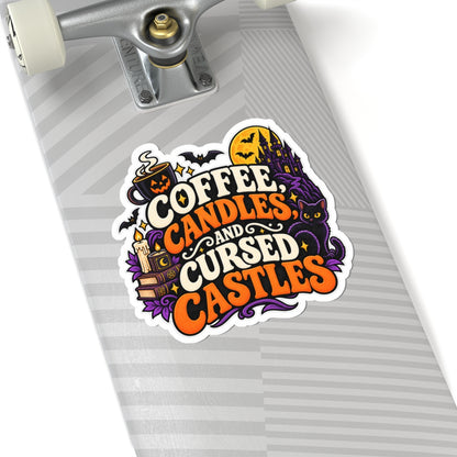 Coffee, Candles & Cursed Castles Sticker | Gothic Reader Decal