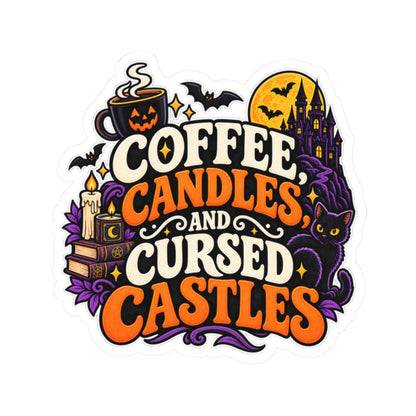 Coffee, Candles & Cursed Castles Sticker | Gothic Reader Decal