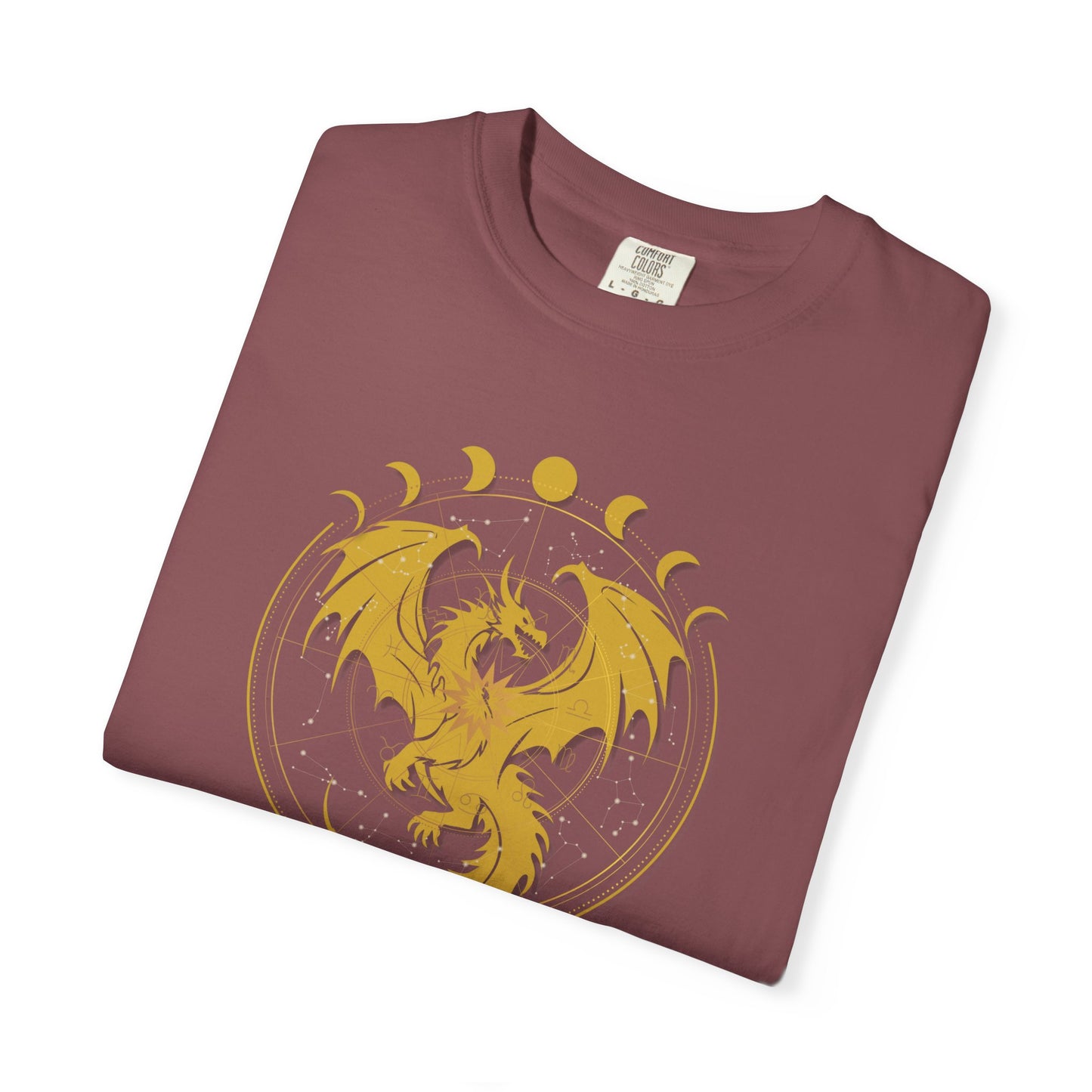 Dragons & Constellations Relaxed Fit Tee – Fantasy Dragon Moon Phase Shirt | Romantasy Reader Apparel