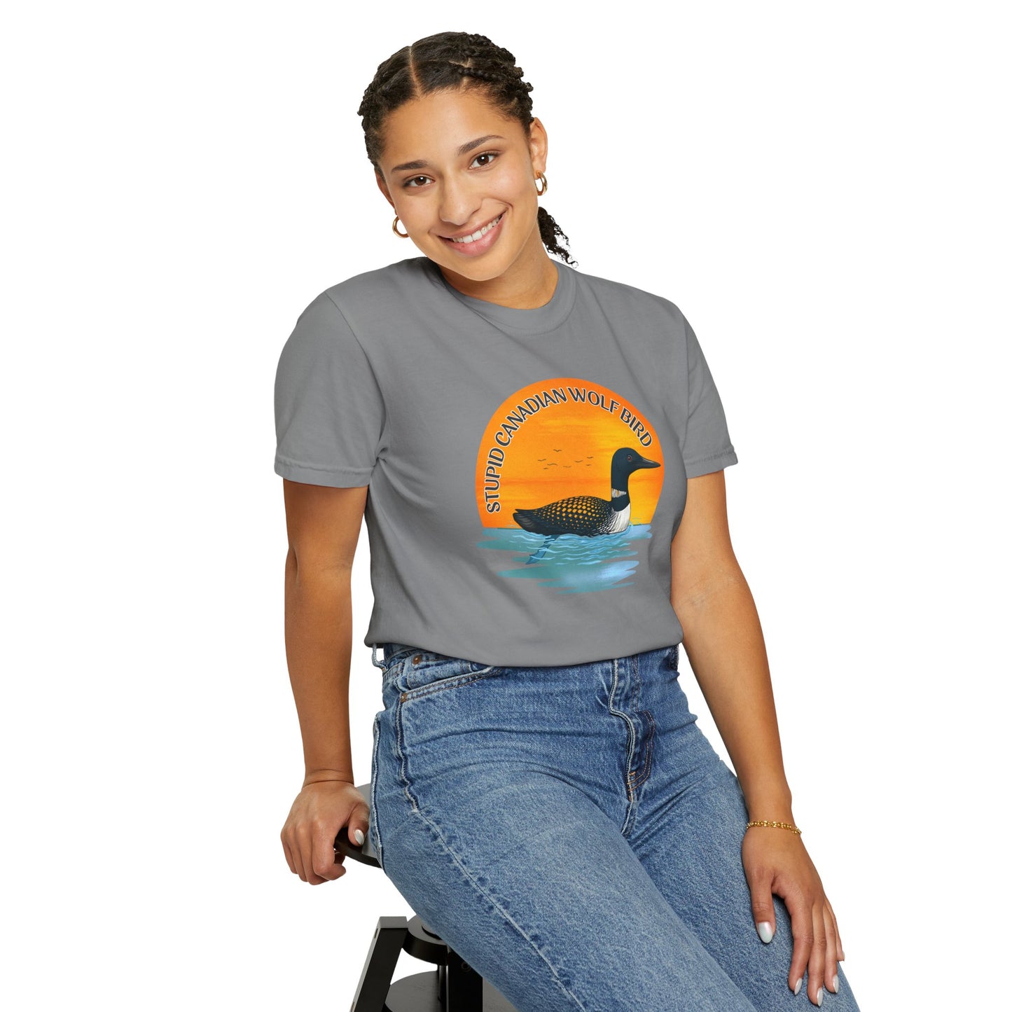 Stupid Canadian Wolf Bird Shirt | Loon Sunset Hockey Romance Tee
